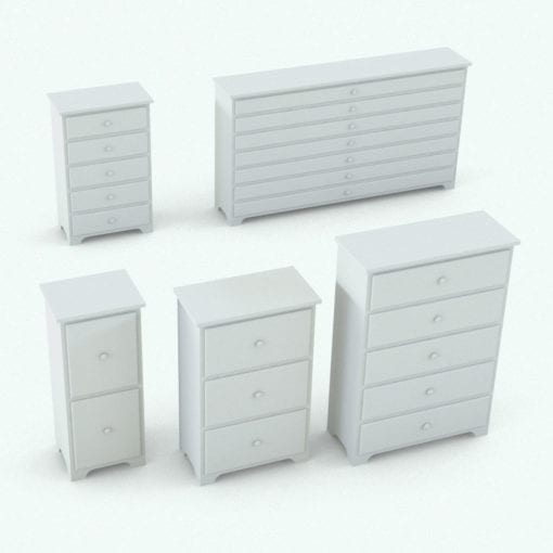 Revit Family / 3D Model - Solid Wood Circular Knobs Bed Set Chest With Drawers Variations