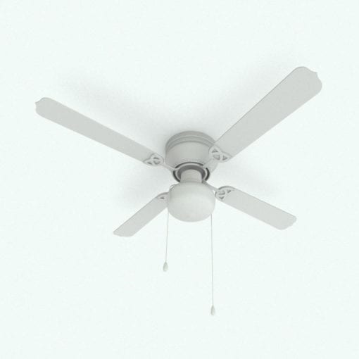 Revit Family / 3D Model - Traditional Ceiling Fan 1 Big Light Perspective 1