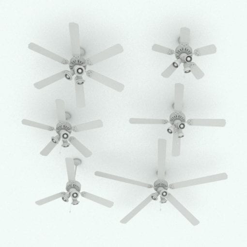 Revit Family / 3D Model - Traditional Ceiling Fan 3 Lights Variations