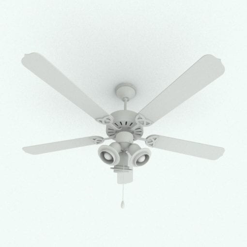 Revit Family / 3D Model - Traditional Ceiling Fan 3 Lights Perspective 1