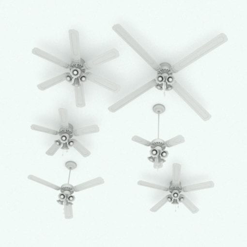 Revit Family / 3D Model - Traditional Ceiling Fan 4 Lights Variations