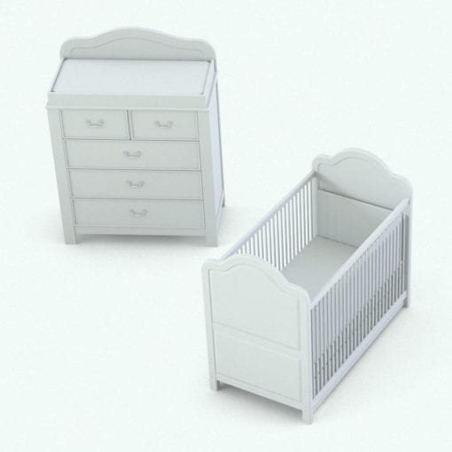 Revit Family / 3D Model - Traditional Nursery Set With Curves Perspective