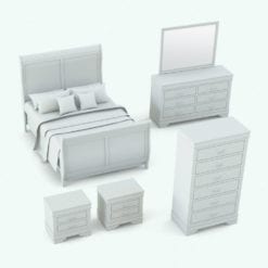 Revit Family / 3D Model - Vintage Handles Bed Set Perspective