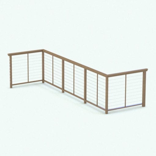 Revit Family / 3D Model - Wood and Cables Railing Rendered in Revit