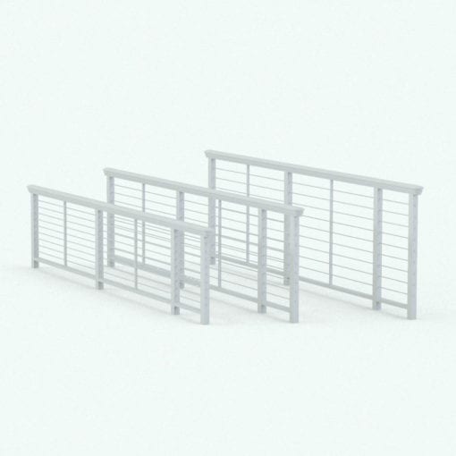 Revit Family / 3D Model - Wood and Cables Railing Variations