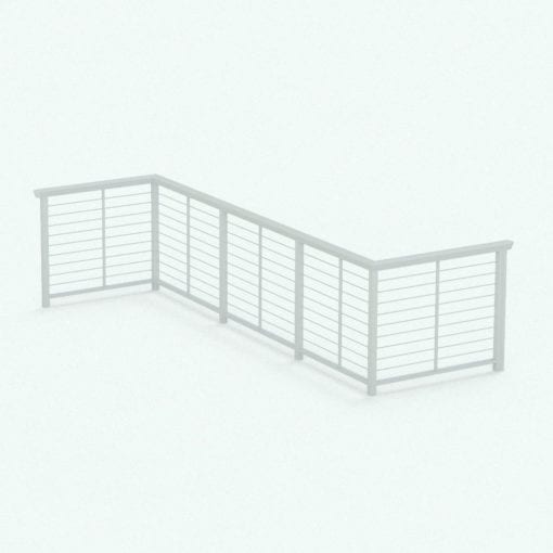 Revit Family / 3D Model - Wood and Cables Railing Perspective