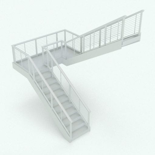 Revit Family / 3D Model - Wood and Cables Railing on Stair 1