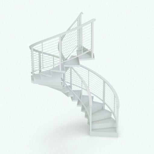 Revit Family / 3D Model - Wood and Cables Railing on Stair 2