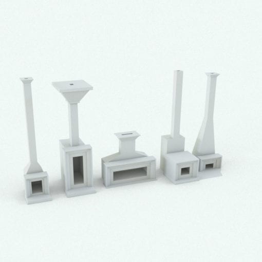 Revit Family / 3D Model - Modern Stone Fireplace Variations