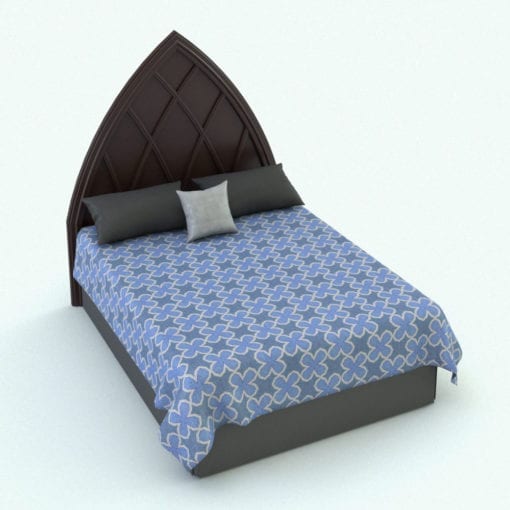 Revit Family / 3D Model - Bed With Gothic Headboard Rendered in Revit