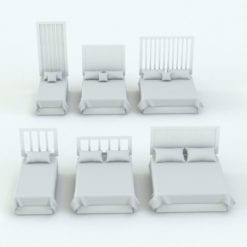 Revit Family / 3D Model - Bed With Wood Slats Headboard Variations