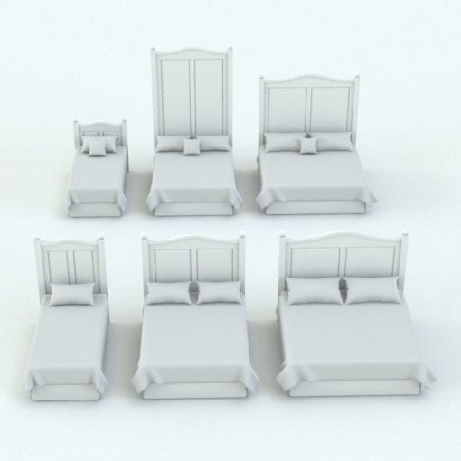 Revit Family / 3D Model - Bed With Wood Headboard Variations