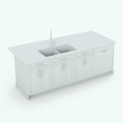 Revit Family / 3D Model - L-Shape Kitchen With Mouldings and Island Sink Side