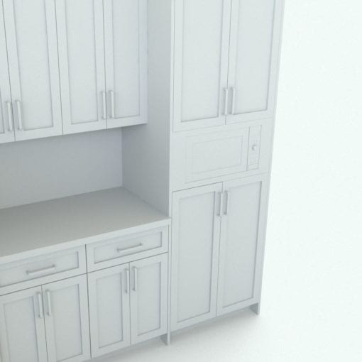 Revit Family / 3D Model - L-Shape Kitchen With Mouldings and Island Detail 3