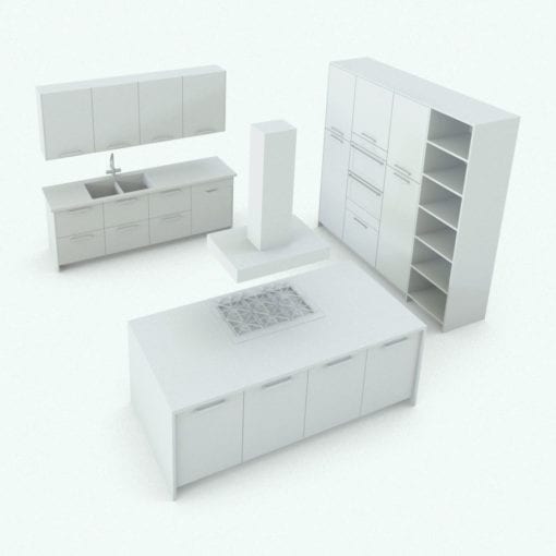 Revit Family / 3D Model - Modern Kitchen Ceiling Range Hood Perspective