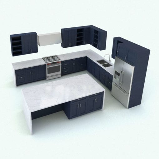 Revit Family / 3D Model - Modern Kitchen With Island Rendered in Revit
