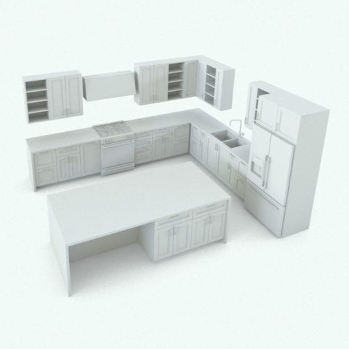 Revit Family / 3D Model - Modern Kitchen With Island Perspective