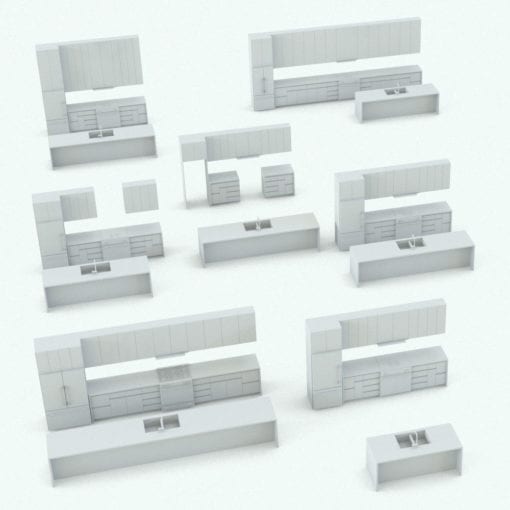 Revit Family / 3D Model - Open Concept Kitchen Variations