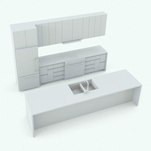 Revit Family / 3D Model - Open Concept Kitchen Perspective