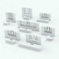 Revit Family / 3D Model - Straight Kitchen With Island Variations