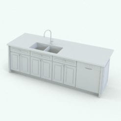 Revit Family / 3D Model - Straight Kitchen With Island Island