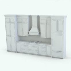 Revit Family / 3D Model - Straight Kitchen With Island Stove Side