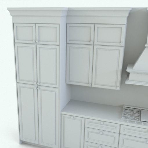 Revit Family / 3D Model - Straight Kitchen With Island Detail 2