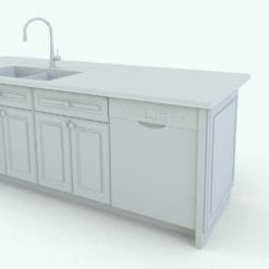 Revit Family / 3D Model - Straight Kitchen With Island Detail 4