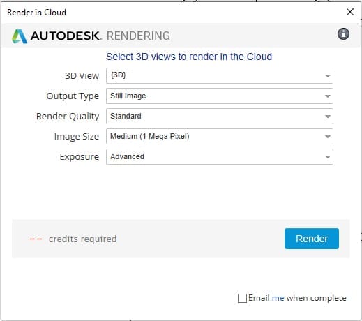 Autodesk's Render in Cloud Settings