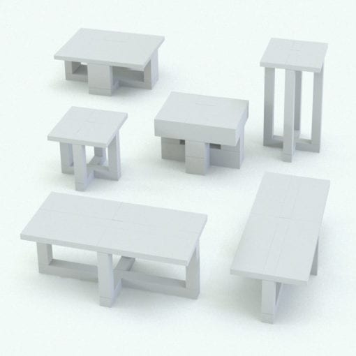 Revit Family / 3D Model - Modern Cross Structure Coffee Side Table Variations