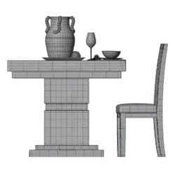 Revit Family / 3D Model - Elegant Square Dining Set With Leather Chairs Side View