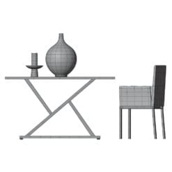 Revit Family / 3D Model - Modern Metal Base Dining Set Side View