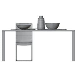 Revit Family / 3D Model - Sleek Rectangular Wooden Metal Dining Set Side View