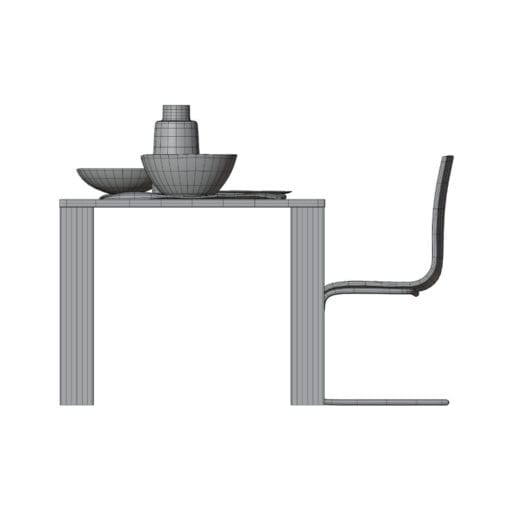 Revit Family / 3D Model - Sleek Rectangular Wooden Metal Dining Set Front View