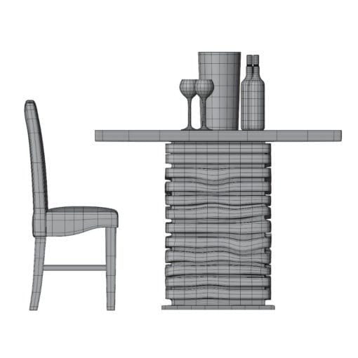 Revit Family / 3D Model - Square Layered Base Dining Set Side View