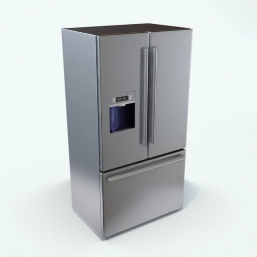 Revit Family / 3D Model - Double Door Refrigerator With Bottom Freezer Rendered in Vray