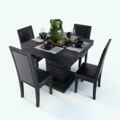 Revit Family / 3D Model - Elegant Square Dining Set With Leather Chairs Rendered in Vray