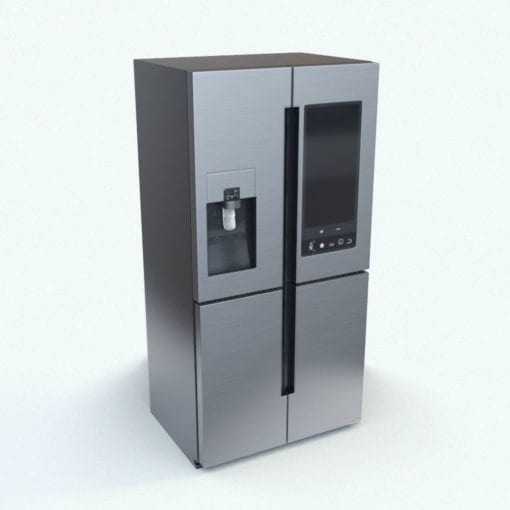 Revit Family / 3D Model - Quad Door Modern Refrigerator Freezer Rendered in Vray