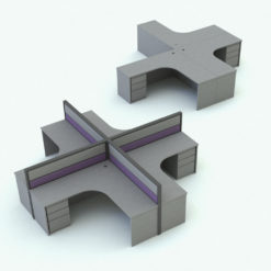 Revit Family / 3D Model - L-Shape Desk Cubicles Rendered in Vray