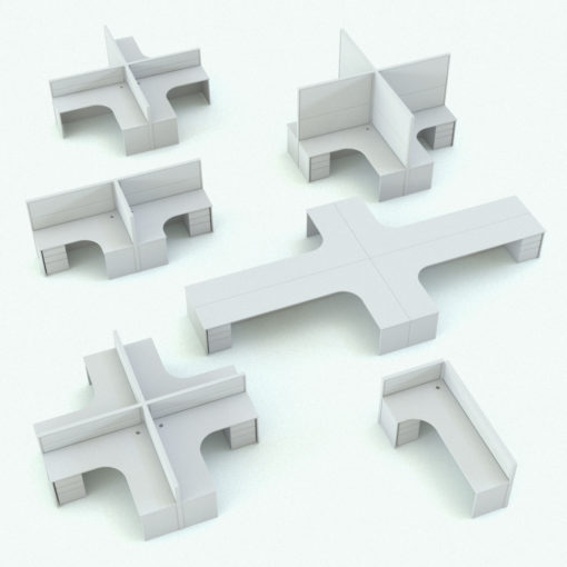 Revit Family / 3D Model - L-Shape Desk Cubicles Variations