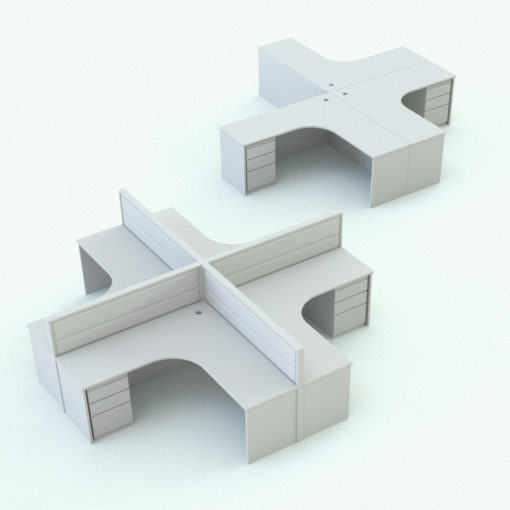 Revit Family / 3D Model - L-Shape Desk Cubicles Perspective