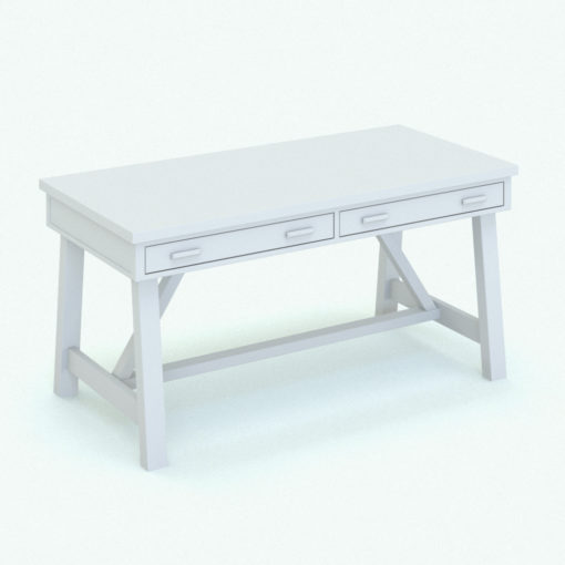 Revit Family / 3D Model - Modern Two Toned Desk With Angled Legs Perspective
