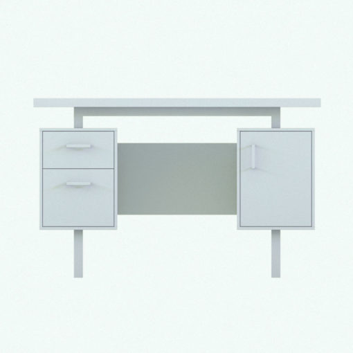Revit Family / 3D Model - Floating Desk With Drawers and Door Front View