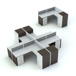 Revit Family / 3D Model - L-Shape Desk Cubicle With Drawers and Cabinet Rendered in Vray