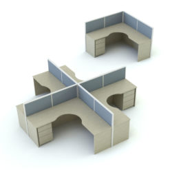 Revit Family / 3D Model - L-Shape Dual Division Cubicles Rendered in Vray