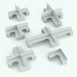 Revit Family / 3D Model - L-Shape Dual Division Cubicles Variations