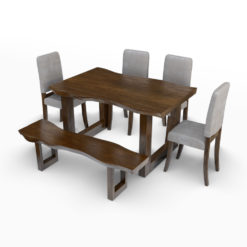 Revit Family / 3D Model - Rustic Dining Set With Bench Rendered in Vray