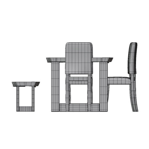 Revit Family / 3D Model - Rustic Dining Set With Bench Side View