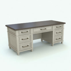 Revit Family / 3D Model - Classic Wooden Desk Rendered in Vray
