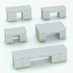 Revit Family / 3D Model - Classic Wooden Desk Variations